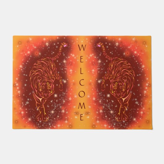 Tigers Doormat Running In Starry Night Welcome Fußmatte (Vorderseite)