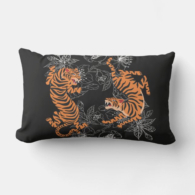 Tigers Japanisch Art Style Black Background Kissen Für Draußen (Vorderseite)
