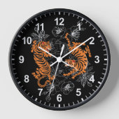 Tigers Japanisch Art Style Black Background Number Uhr (Vorderseite)