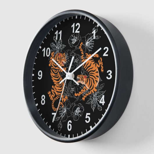 Tigers Japanisch Art Style Black Background Number Uhr (Winkel)