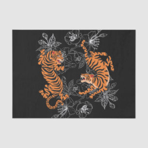 Tigers Japanisch Art Style Black Background Seidenpapier