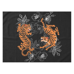 Tigers Japanisch Art Style Black Background Tischdecke