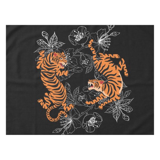 Tigers Japanisch Art Style Black Background Tischdecke (Vorderseite (Horizontal))
