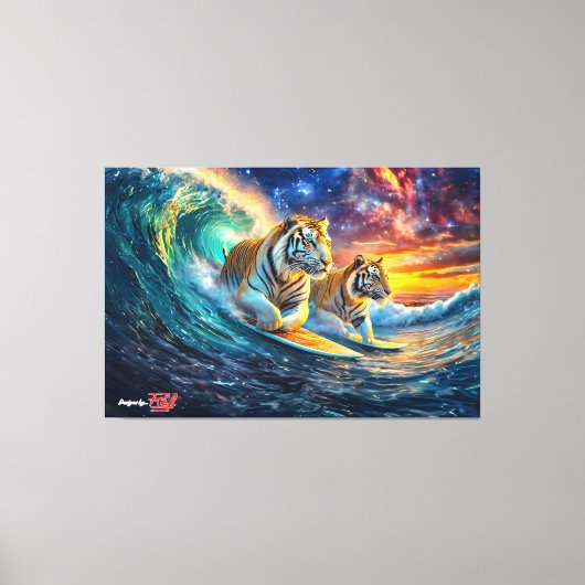 Tigers Surfing Space Design von Rich AMeN Gill Leinwanddruck (Vorderseite)
