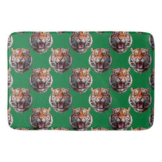 Tigerschädel-Musterdesign grün Badematte (Vorderseite)