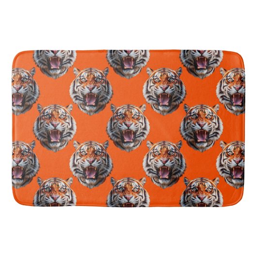 Tigerschädel-Musterdesign Orange Badematte (Vorderseite)
