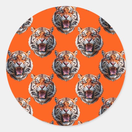 Tigerschädel-Musterdesign Orange  Runder Aufkleber (Vorderseite)
