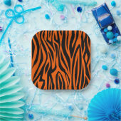 Tigerstreifen-Tiermuster wild orange Pappteller (Party)