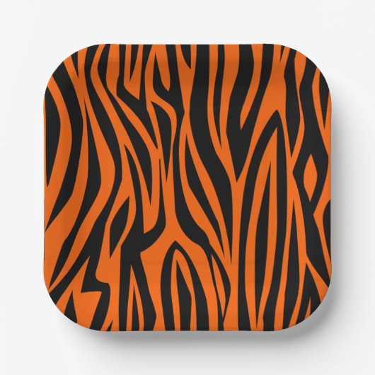 Tigerstreifen-Tiermuster wild orange Pappteller (Vorderseite)