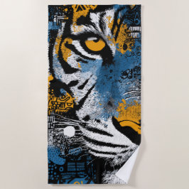 Tigertücher – Fette Gelbe Blaue Grafik Kunst Strandtuch