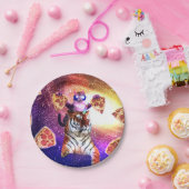 Tigerunikorin mit einer Raumanschette Pappteller (Party)