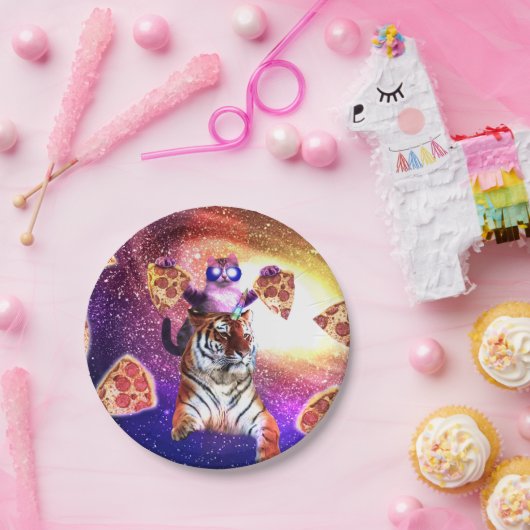 Tigerunikorin mit einer Raumanschette Pappteller (Party)