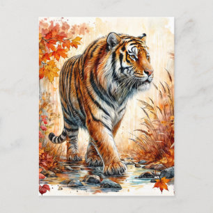 Tigerwandern im Herbst Wasserfarbe Postkarte