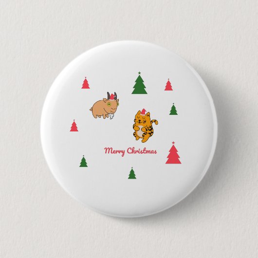 Tigerziege Weihnachtsbaum Button (Vorderseite)