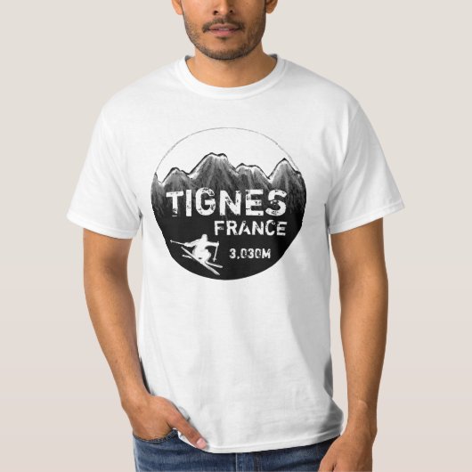 Tignes France Schwarz-weiß ski art value tee (Vorderseite)