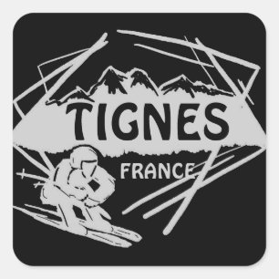 Tignes Frankreich schwarze graue Quadratischer Aufkleber