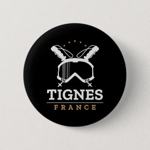 Tignes Frankreich Skigebiet Vintage Skifahren Snow Button