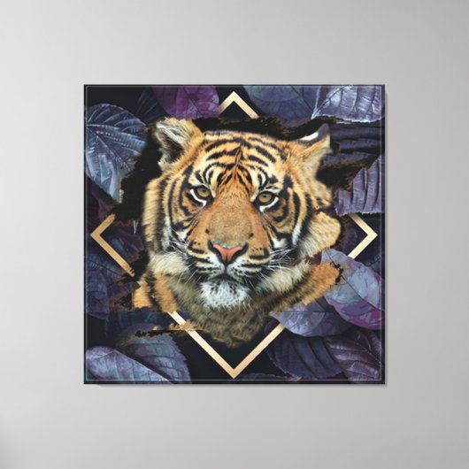 Tigre Com Folhas Lilases Leinwanddruck (Vorderseite)