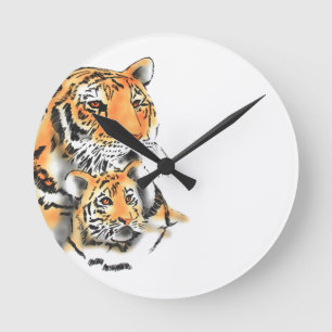 Tigress and Cub Runde Wanduhr