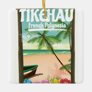 Tikehau Französisch-Polynesien Reiseplakat. Keramikornament