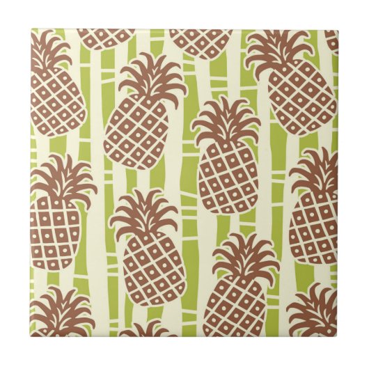 Tiki-Ananas-Bambus-Streifen-Muster Fliese (Vorderseite)