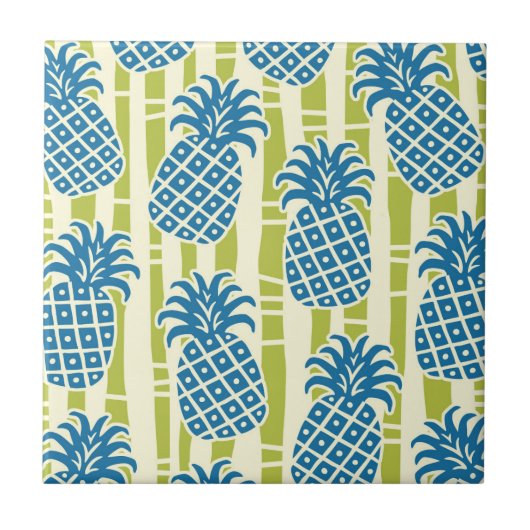 Tiki-Ananas-Bambus-Streifen-Muster Fliese (Vorderseite)