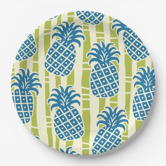 Tiki-Ananas-Bambus-Streifen-Muster Pappteller (Vorderseite)
