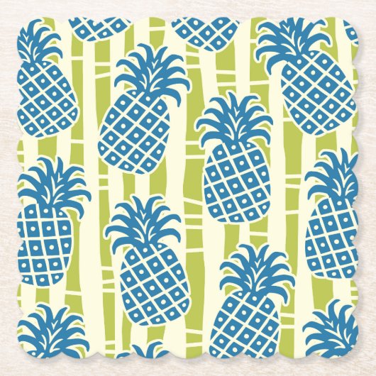 Tiki-Ananas-Bambus-Streifen-Muster Untersetzer (Vorderseite)