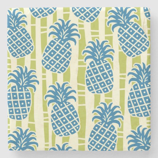 Tiki-Ananas-Bambus-Streifenmuster Steinuntersetzer (Vorderseite)