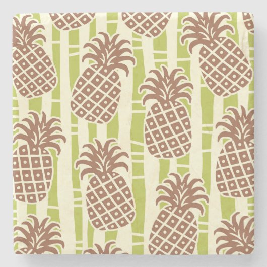 Tiki-Ananas-Bambus-Streifenmuster Steinuntersetzer (Vorderseite)