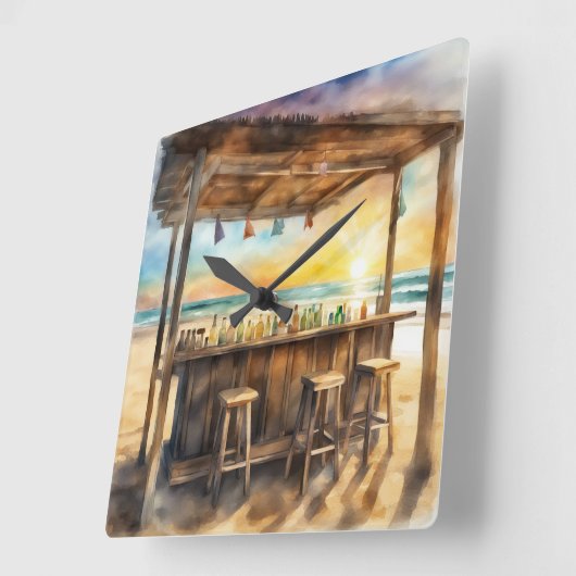 Tiki Bar 1 - Quadratische Wanduhr (Winkel)