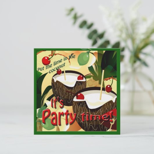 Tiki Bar Coconut Limon Luau Party Einladung (Stehend Vorderseite)