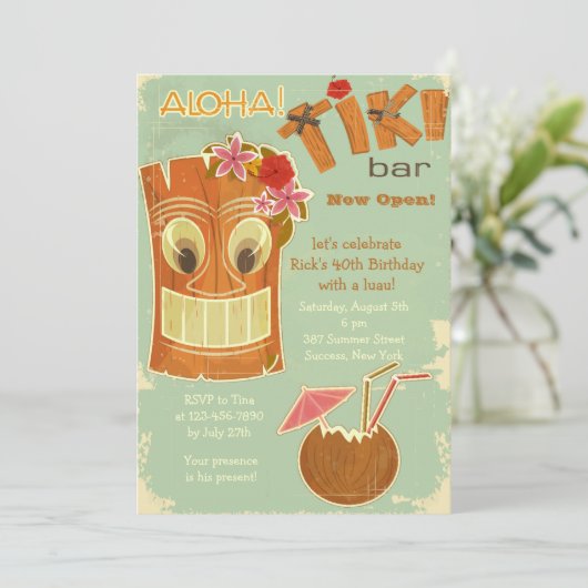 Tiki Bar Einladung (Stehend Vorderseite)