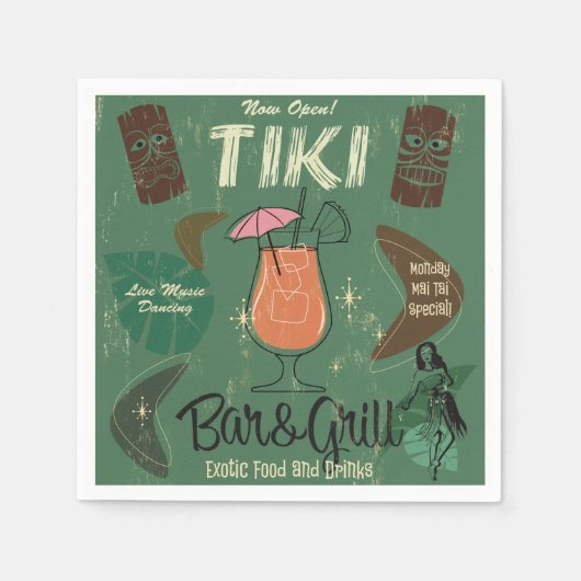 Tiki Bar&Grill Retro Cocktail Napkins Serviette (Vorderseite)