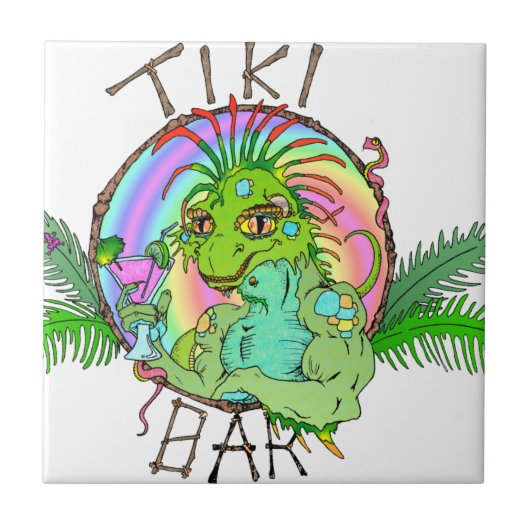 Tiki Bar Lizard Fliese (Vorderseite)