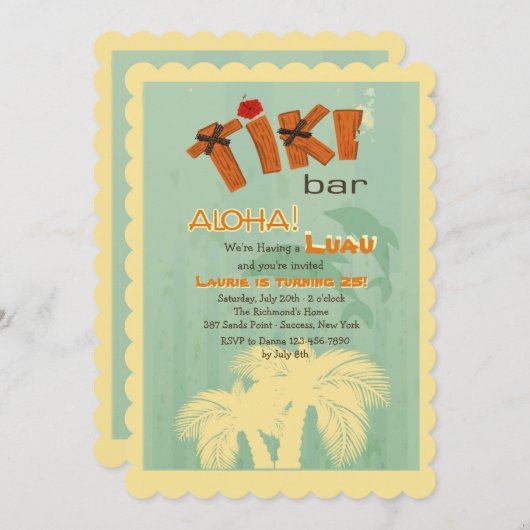 Tiki Bar mit Delphinen Einladung (Vorne/Hinten)