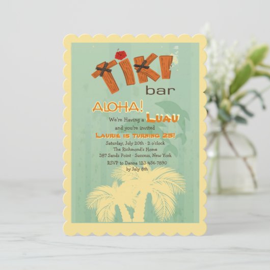 Tiki Bar mit Delphinen Einladung (Stehend Vorderseite)