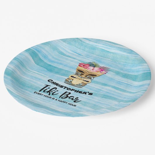 Tiki Bar Mit Monogramm Party Napkins Pappteller (Schrägansicht)