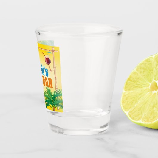 Tiki Bar mit Papageien und Getränken und Individue Schnapsglas (Rechts)
