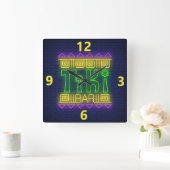 Tiki Bar Neon Sign Square Wall Clock Quadratische Wanduhr (Zuhause)