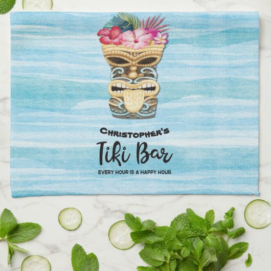 Tiki Bar Party Mit Monogramm Geschirrtuch (Gefaltet)