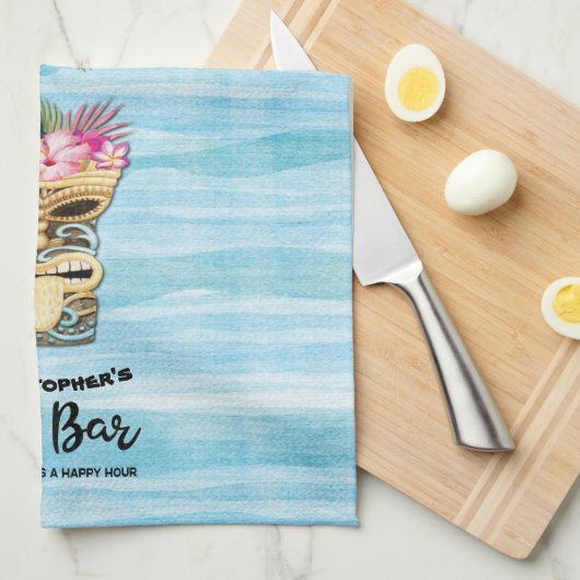 Tiki Bar Party Mit Monogramm Geschirrtuch (Viertel Falte)