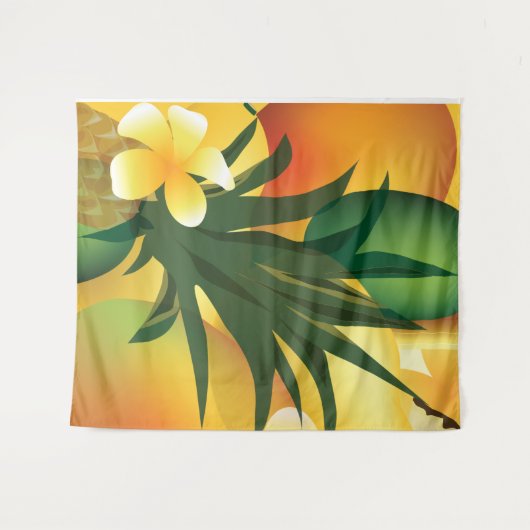 Tiki Bar Pineaple Hawaiian Tropiclal Lg Tapestry Wandteppich (Vorderseite (Horizontal))