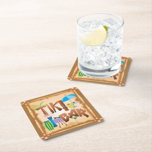 Tiki-Bar Rechteckiger Pappuntersetzer (Vor Ort)