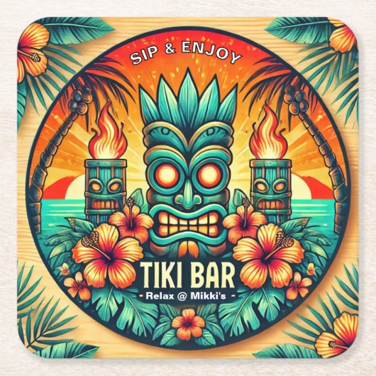 Tiki Bar Tropical Drinks Party Dekor - Rechteckiger Pappuntersetzer (Vorderseite)