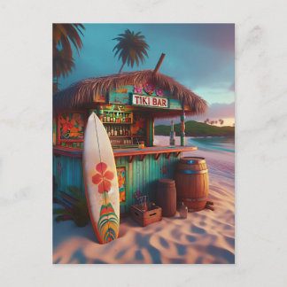 Tiki Bar und Surfbrett am Strand Postkarte