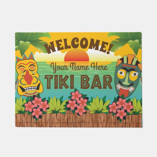 Tiki Bar Welcome with Mask Sunset Add Name Fußmatte (Vorderseite)