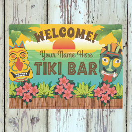 Tiki Bar Welcome with Mask Sunset Add Name Fußmatte