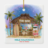 Tiki Beach Bar Moonlight Santa Tropical Keramikornament (Rückseite)