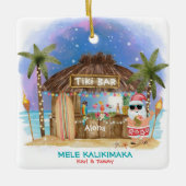 Tiki Beach Bar Moonlight Santa Tropical Keramikornament (Vorderseite)